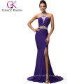 Grace Karin Halter Backless Elegant Lila Split Abendkleider Sequins Perlen Meerjungfrau langen formalen Kleid CL007595-1